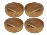Premium Round Acacia Wood Serving Bowl - Set of 4 Eco-Friendly Tableware